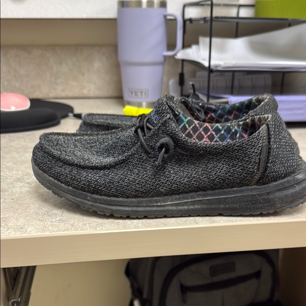 Hey Dude Black Slip-On Loafers with Knit Texture